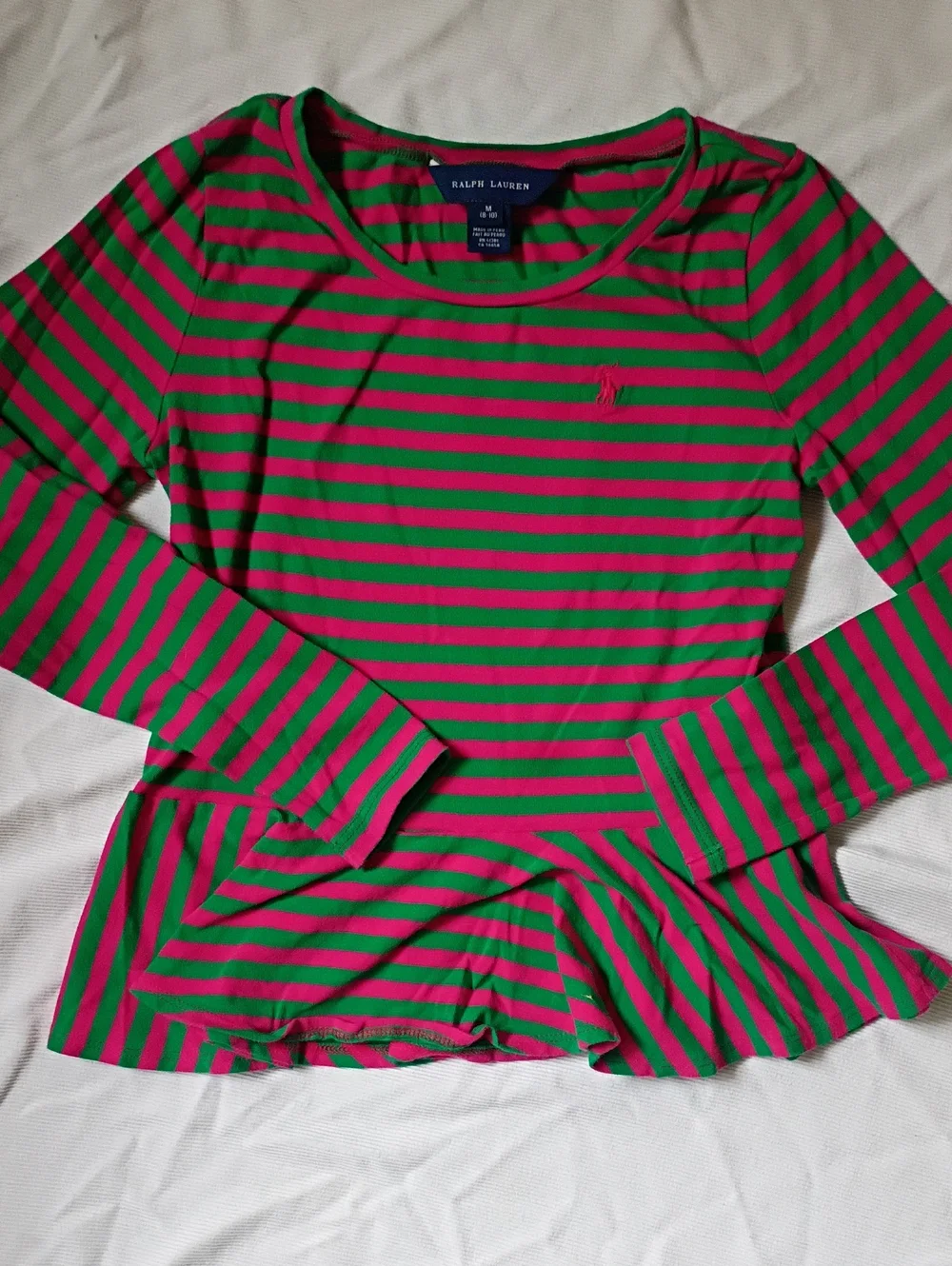 Ralph Lauren Girls' Green & Pink Striped Long-Sleeve Top